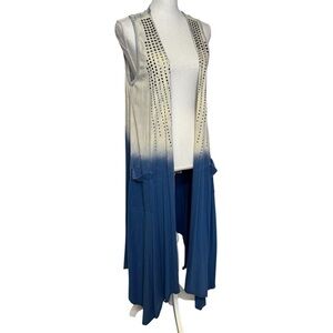 Vocal Blue Tie Dye Grunge Rockstar Biker Festival Studded Long Layering Vest L
